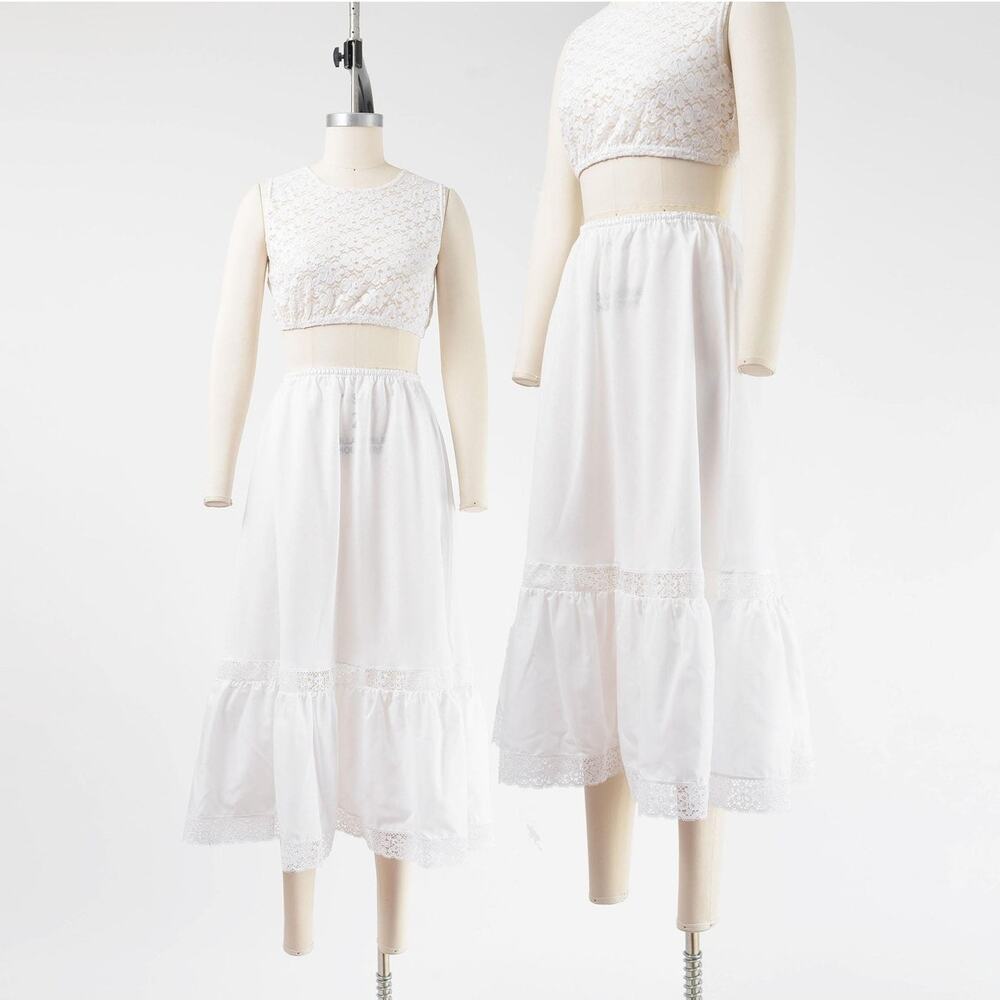 Vintage 70s 80s Wonder Maid White Lace Petticoat Half Slip Skirt S M